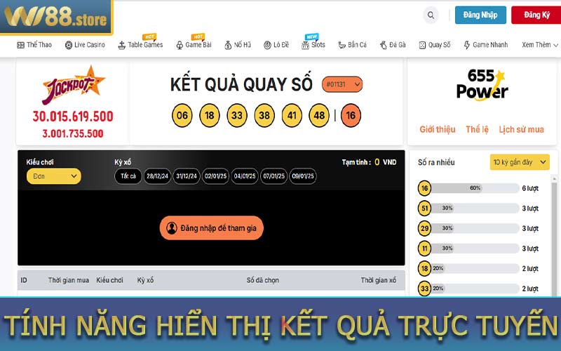 Tính năng hiển thị kết quả trực tuyến